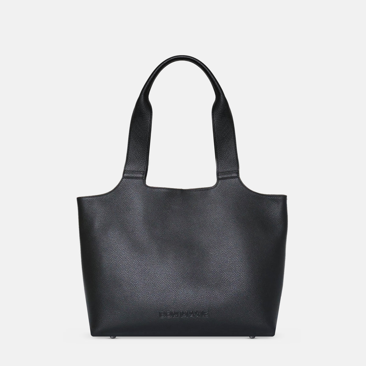 Maven Leather Tote in Black Pebble Leather, front view