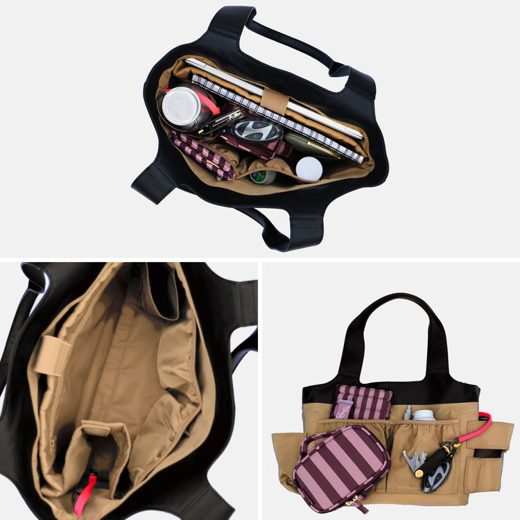Maven Leather Tote inside: pockets, laptop sleeve and key clip