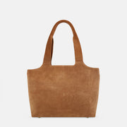 Maven Leather Tote in Tan Suede, front view