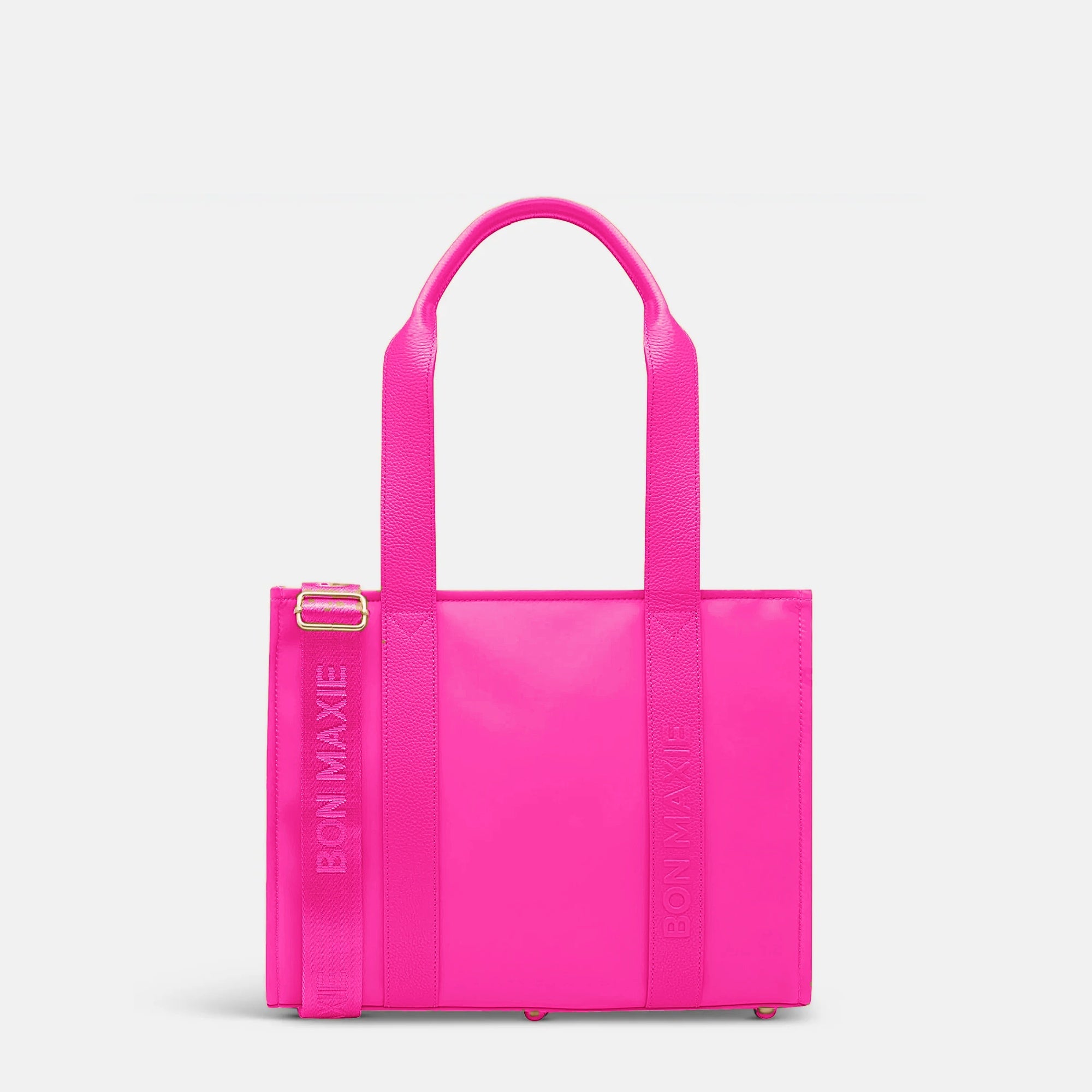 Medium Structured Tote Bag - Neon Pink Leather/Nylon