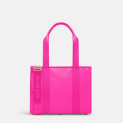 Medium Structured Tote Bag - Neon Pink Leather/Nylon