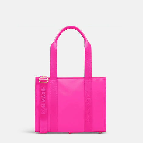 Medium Structured Tote Bag - Neon Pink Leather/Nylon