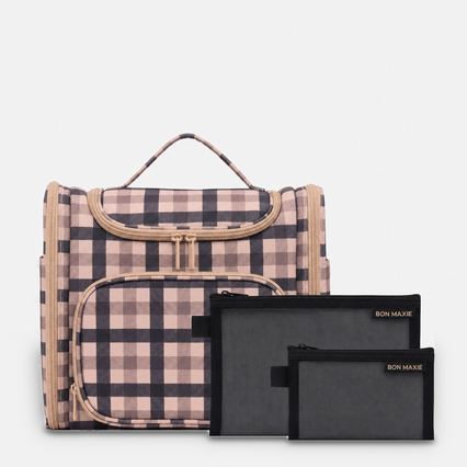 Large Hanging Travel Toiletry Bag + Detachable Pouch - Tartan