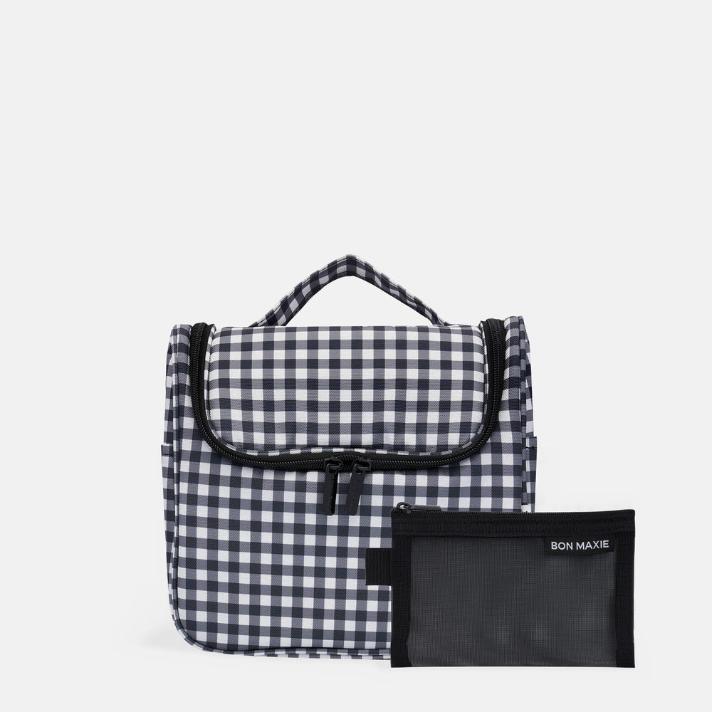 Hanging Travel Toiletry Bag Set - Black Gingham