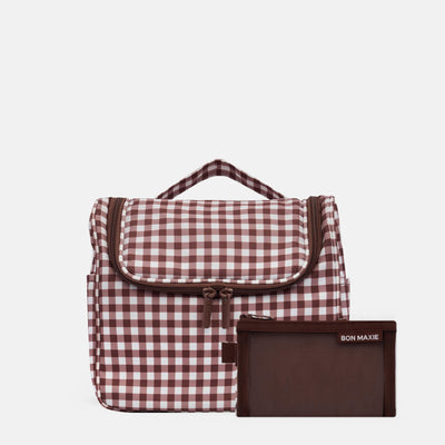 Hanging Travel Toiletry Bag Set - Chocolate Gingham