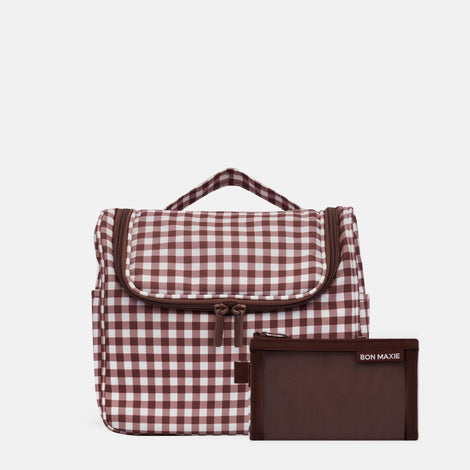 Hanging Travel Toiletry Bag Set - Chocolate Gingham