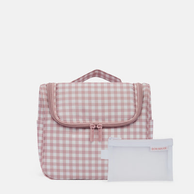 Hanging Travel Toiletry Bag Set - Milk Tea Gingham