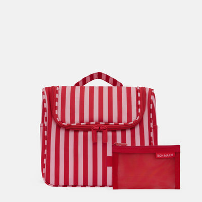 Hanging Travel Toiletry Bag Set - Pink/Red Stripe