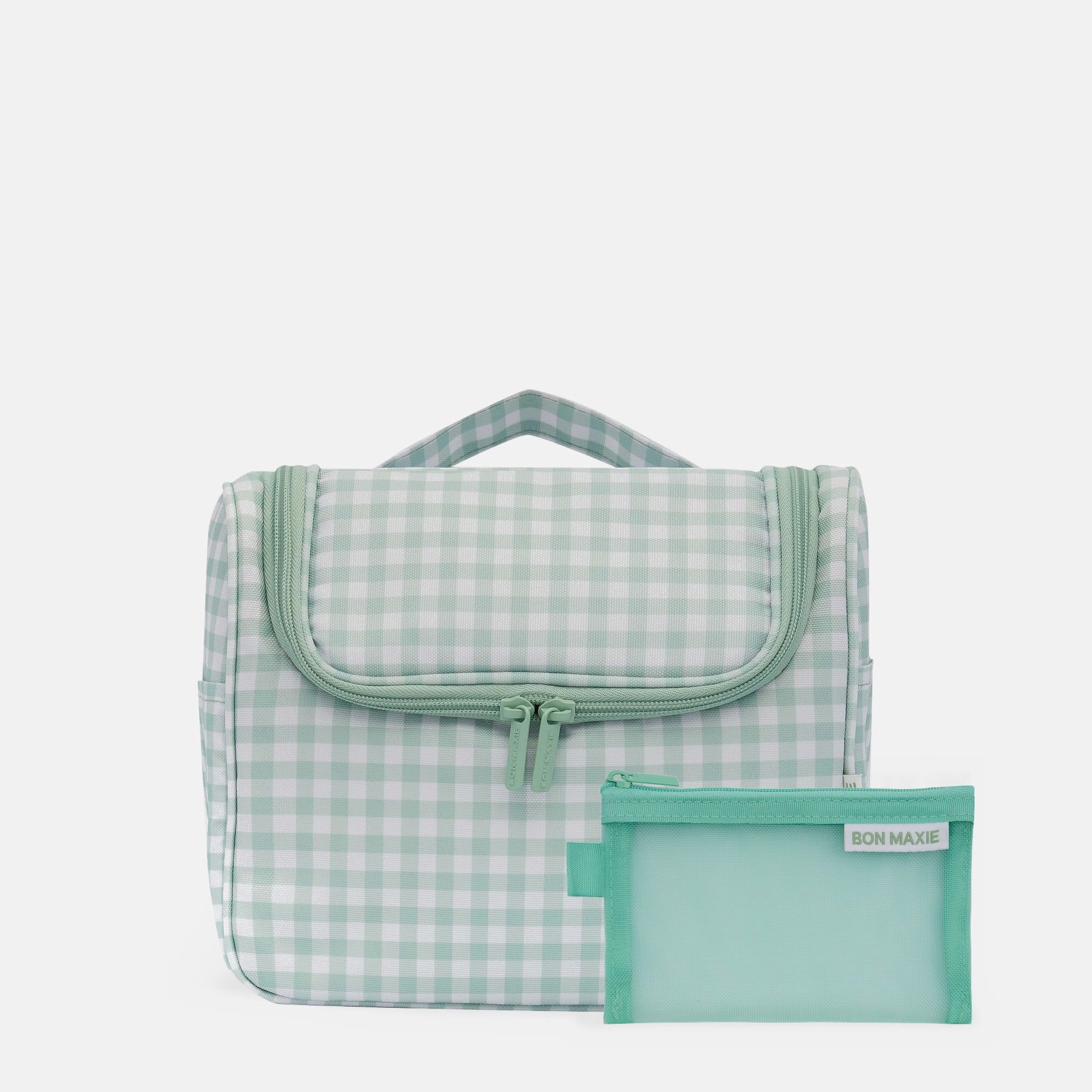 Hanging Travel Toiletry Bag Set - Sage Gingham