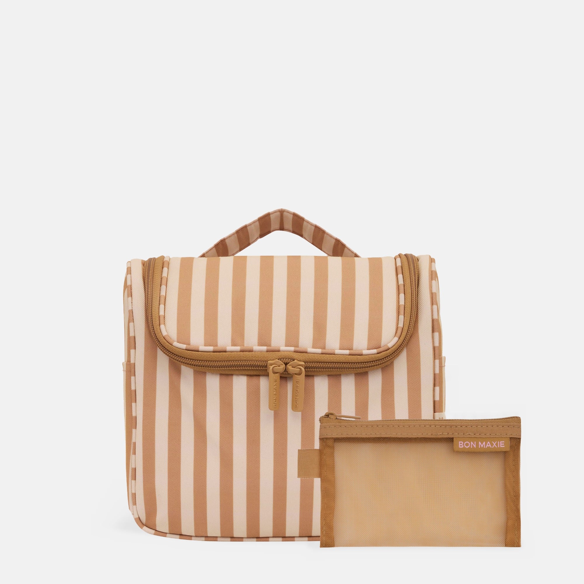 Hanging Travel Toiletry Bag Set - Tan/Beige Stripe