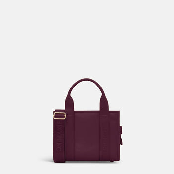 Mini Structured Tote Bag - Burgundy Leather/Nylon