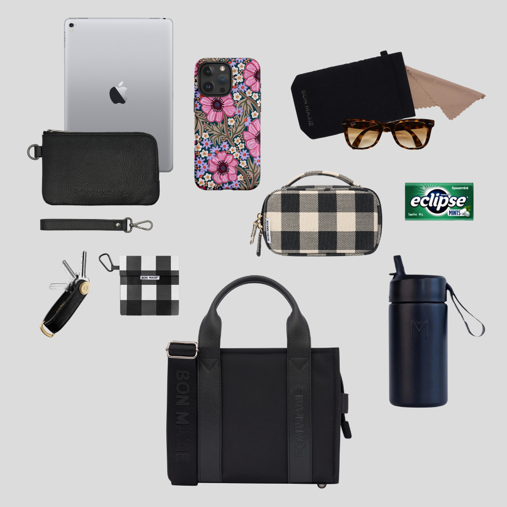 Micro Structured Tote Bag- Black (Leather/Nylon)
