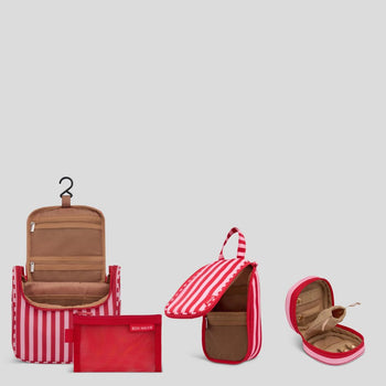 Pink Red Stripe Toiletry Bag + Jewellery Case Bundle—SAVE $28