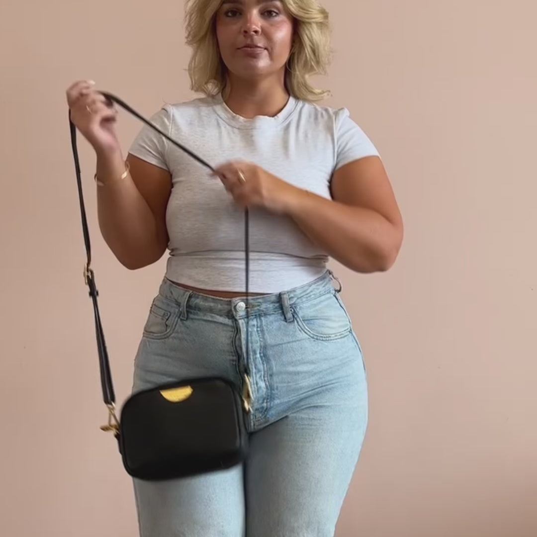 Load video: Mini Sidekick Leather Wallet Crossbody -- Black