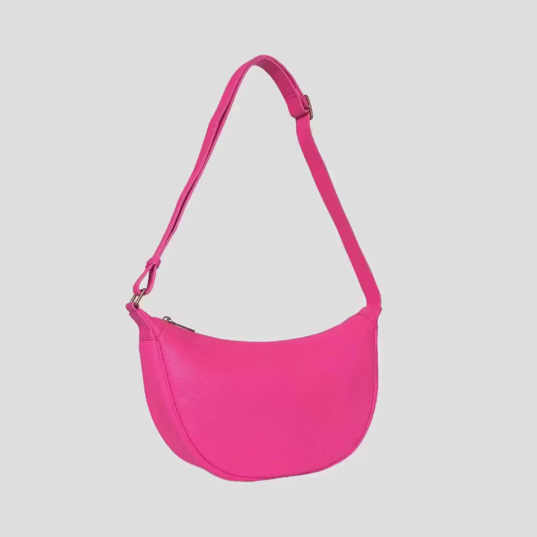 Load video: LIMITED STOCK: Slouchy Crescent Crossbody Bag - Neon Pink