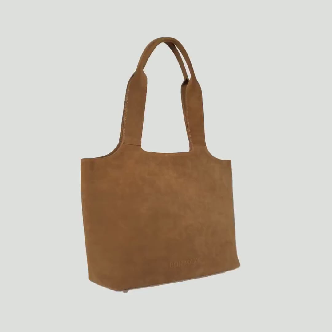 Load video: LIMITED STOCK: Maven Leather Tote Bag - Tan Suede