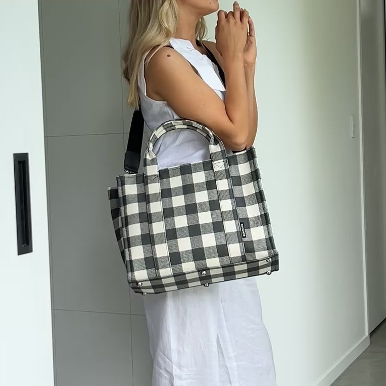 Load video: Small Structured Tote Bag - Black Gingham