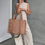 The Large Bon Vivant Structured Tote - Nylon/Leather -- Tan