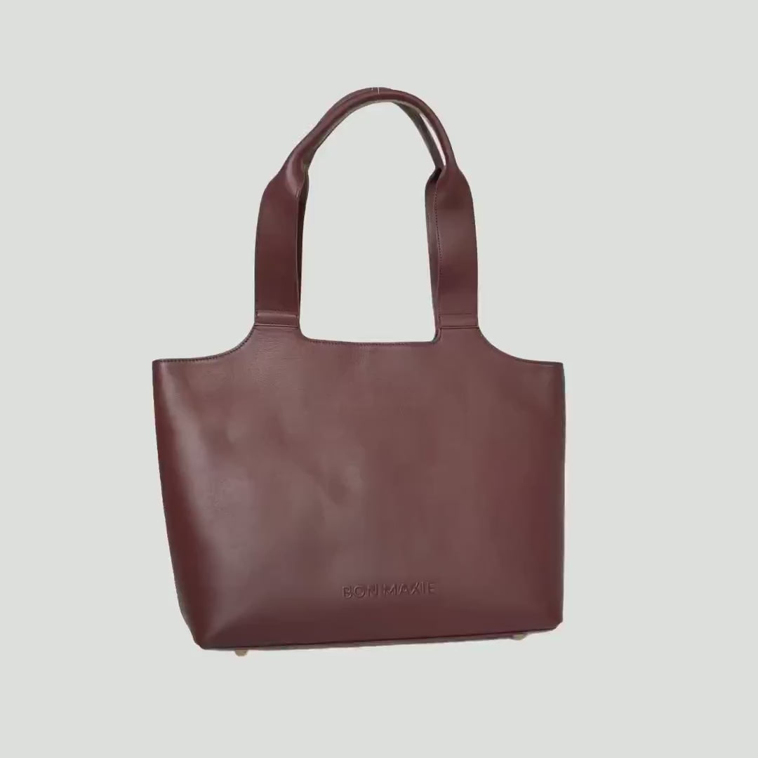 Load video: LIMITED STOCK: Maven Leather Tote Bag - Burgundy Nappa