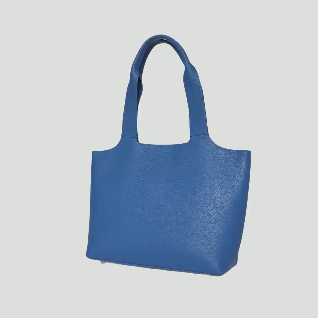 Load video: LIMITED STOCK: Maven Leather Tote Bag - Cobalt Pebble