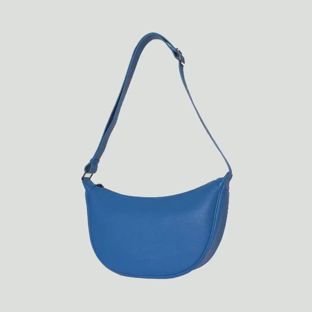 Load video: LIMITED STOCK: Slouchy Crescent Crossbody Bag - Cobalt