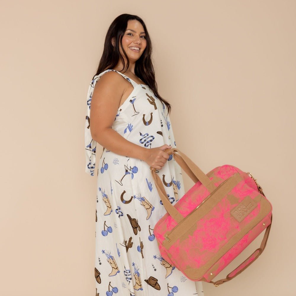 Bon Voyage Weekender Bag - Neon Pink / Tan Floral Bags