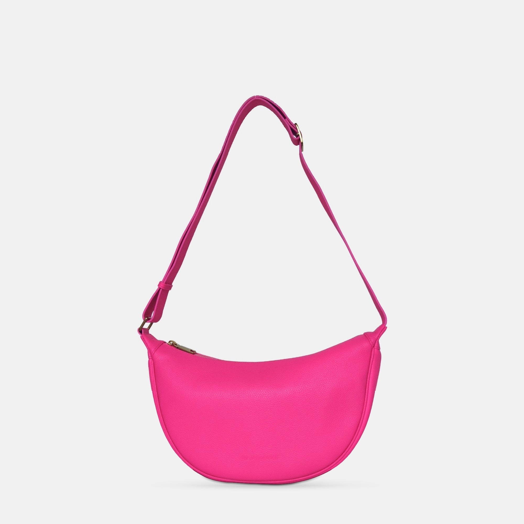 Slouchy Crescent Crossbody Bag in Neon Pink pebble leather