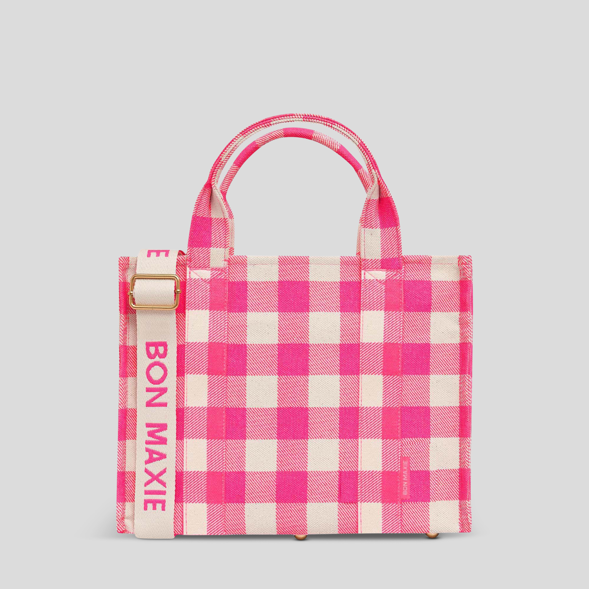 Small Structured Tote Bag - Neon Pink Gingham
