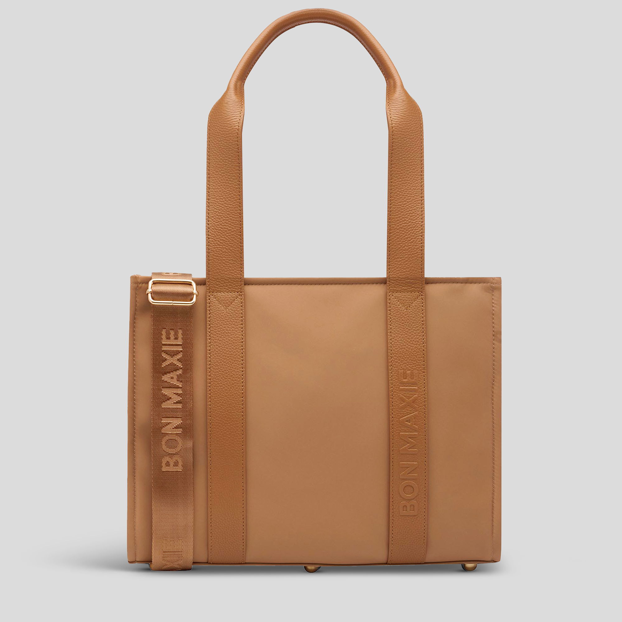 Small Structured Tote Bag - Tan (Leather/Nylon)