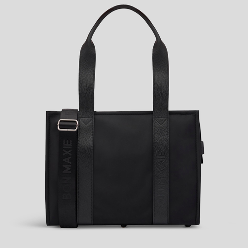 Small Structured Tote Bag - Black (Leather/Nylon)