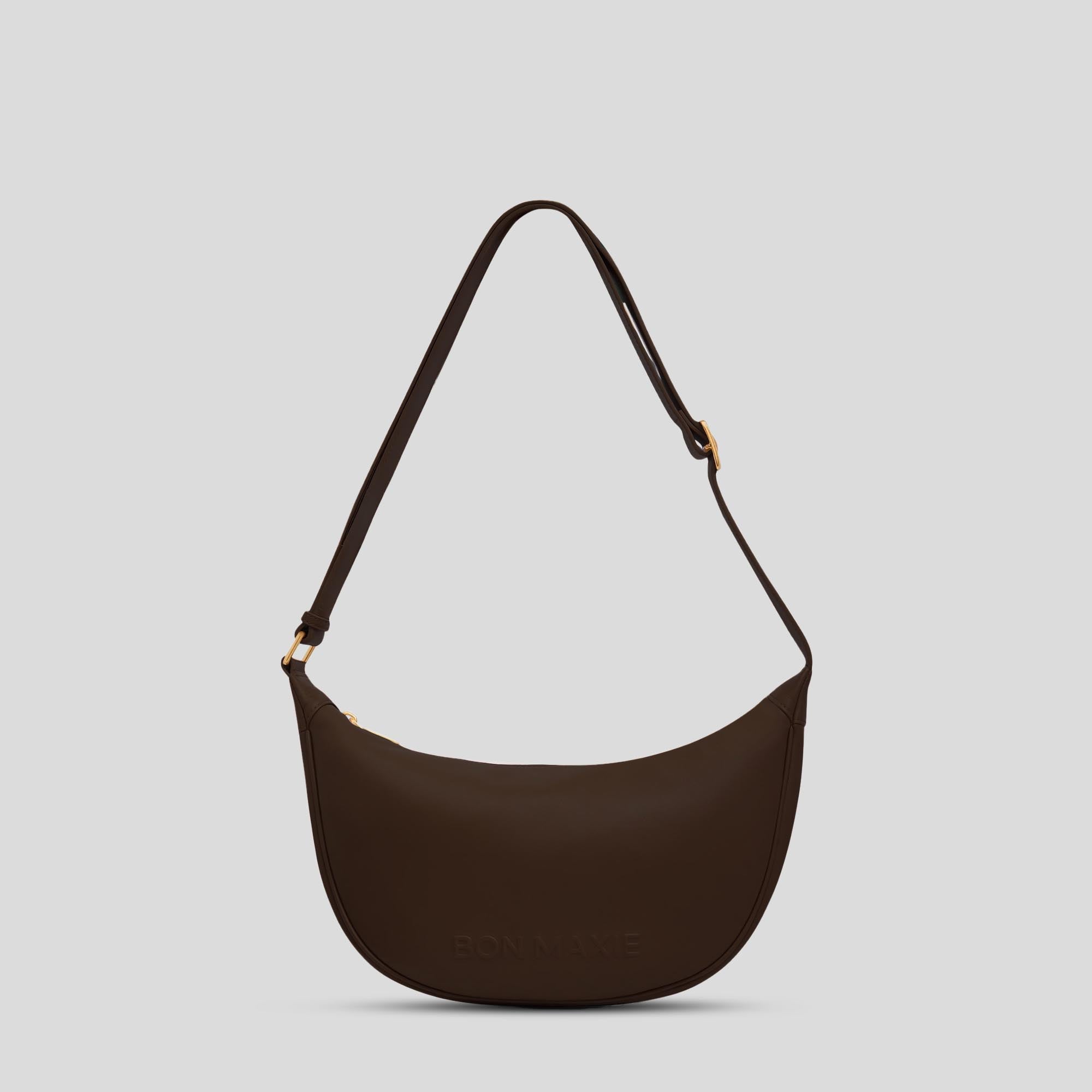 Slouchy Leather Crescent Crossbody Bag -- Dark Chocolate