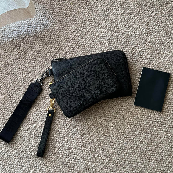 Multi-Pocket Travel Wallet in full-grain pebbled leather -- Black