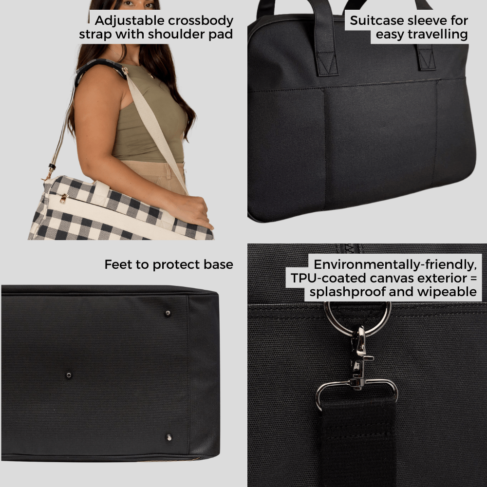 Bon Voyage Weekender Bag - Black Gingham Weekender Bag Gold