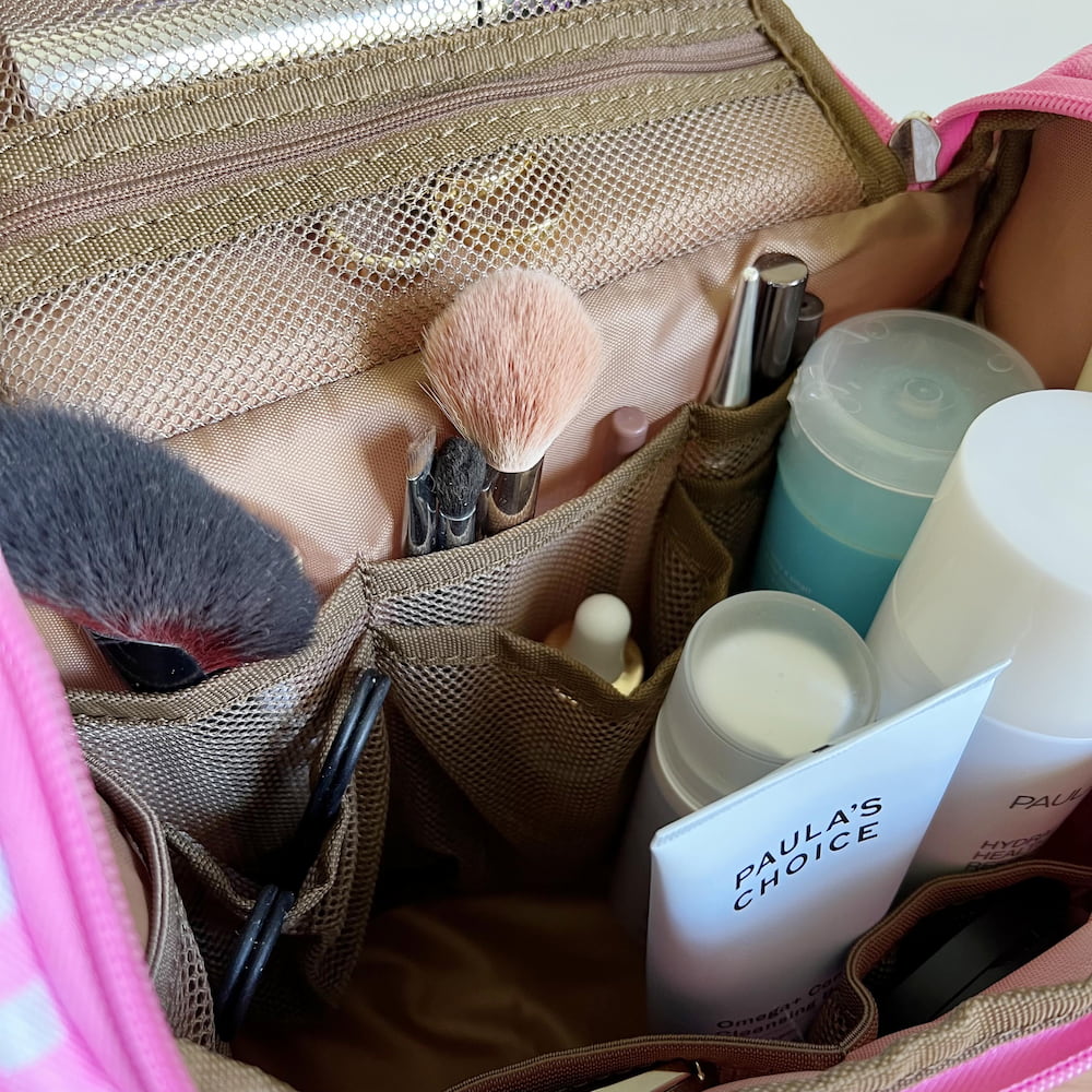 BON MAXIE Travel Toiletry Bag, Cosmetic Case Pink Gingham Wash Bag