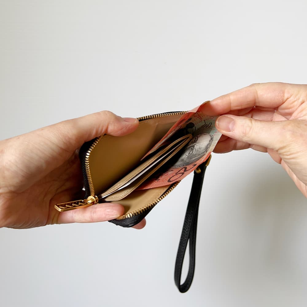 Leather Mini Wallet, Black, Small Zip Compact Slim Wallet | BON MAXIE