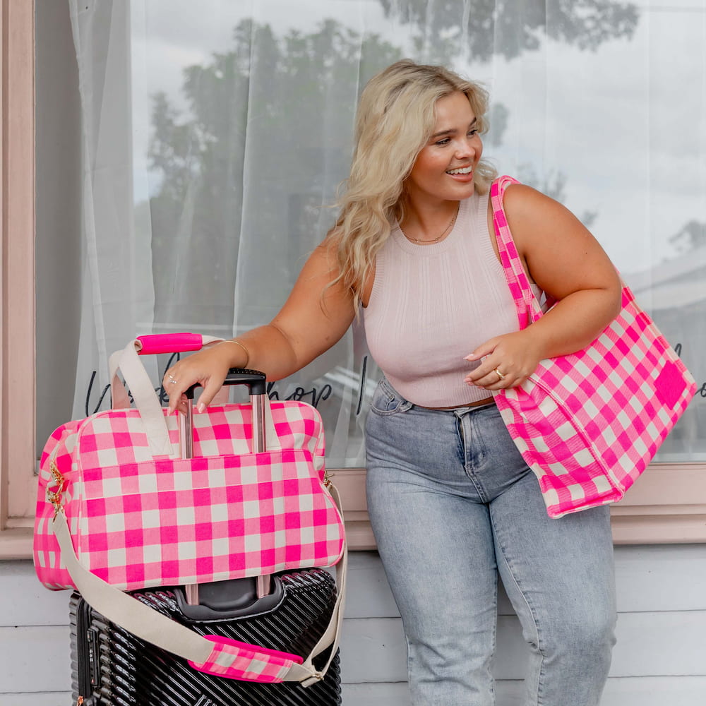 Bon Voyage Weekender Bag - Neon Pink Gingham
