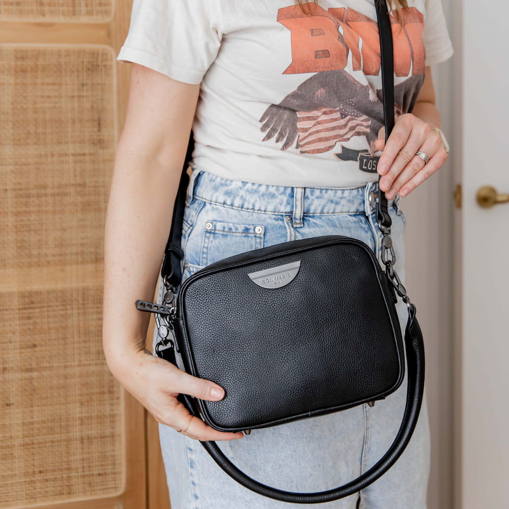 Sidekick Crossbody Bag Black Womens Leather Handbag Bon Maxie BON MAXIE