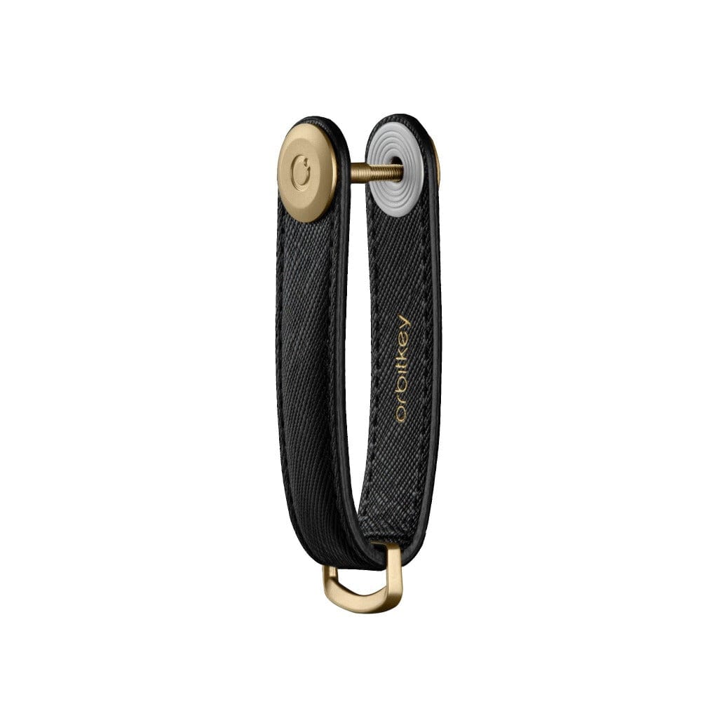 Orbitkey Leather Key Organiser - Liquorice Saffiano Keyrings BLACK SAFFIANO / GOLD